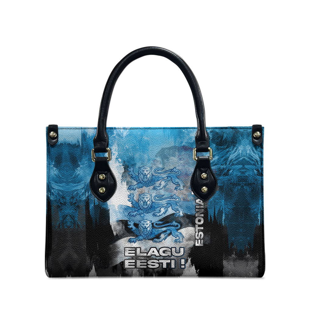 Estonia Elagu Eesti Lions Leather Bag Watercolor Splash Flag Heraldic