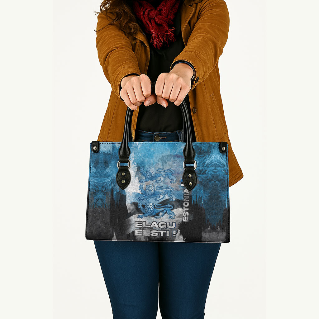 Estonia Elagu Eesti Lions Leather Bag Watercolor Splash Flag Heraldic