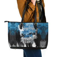 Estonia Elagu Eesti Lions Leather Tote Bag Watercolor Splash Flag Heraldic