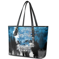 Estonia Elagu Eesti Lions Leather Tote Bag Watercolor Splash Flag Heraldic
