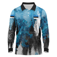 Estonia Elagu Eesti Lions Long Sleeve Polo Shirt Watercolor Splash Flag Heraldic