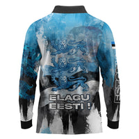 Estonia Elagu Eesti Lions Long Sleeve Polo Shirt Watercolor Splash Flag Heraldic