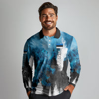 Estonia Elagu Eesti Lions Long Sleeve Polo Shirt Watercolor Splash Flag Heraldic