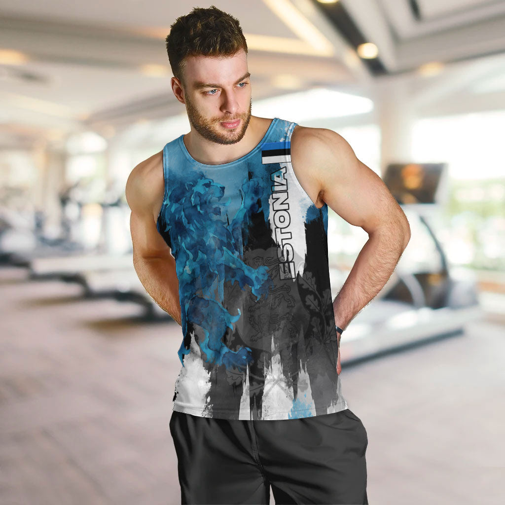 Estonia Elagu Eesti Lions Men Tank Top Watercolor Splash Flag Heraldic