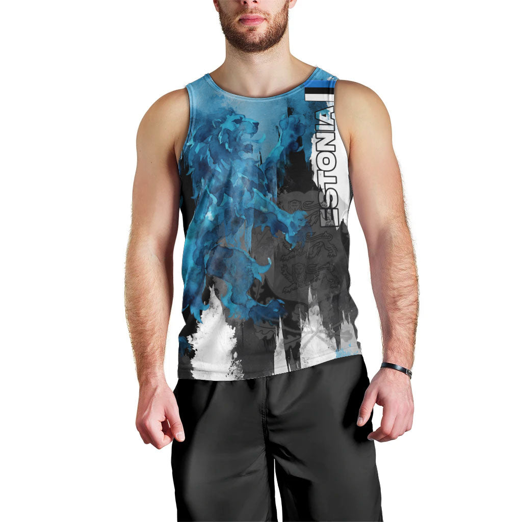Estonia Elagu Eesti Lions Men Tank Top Watercolor Splash Flag Heraldic