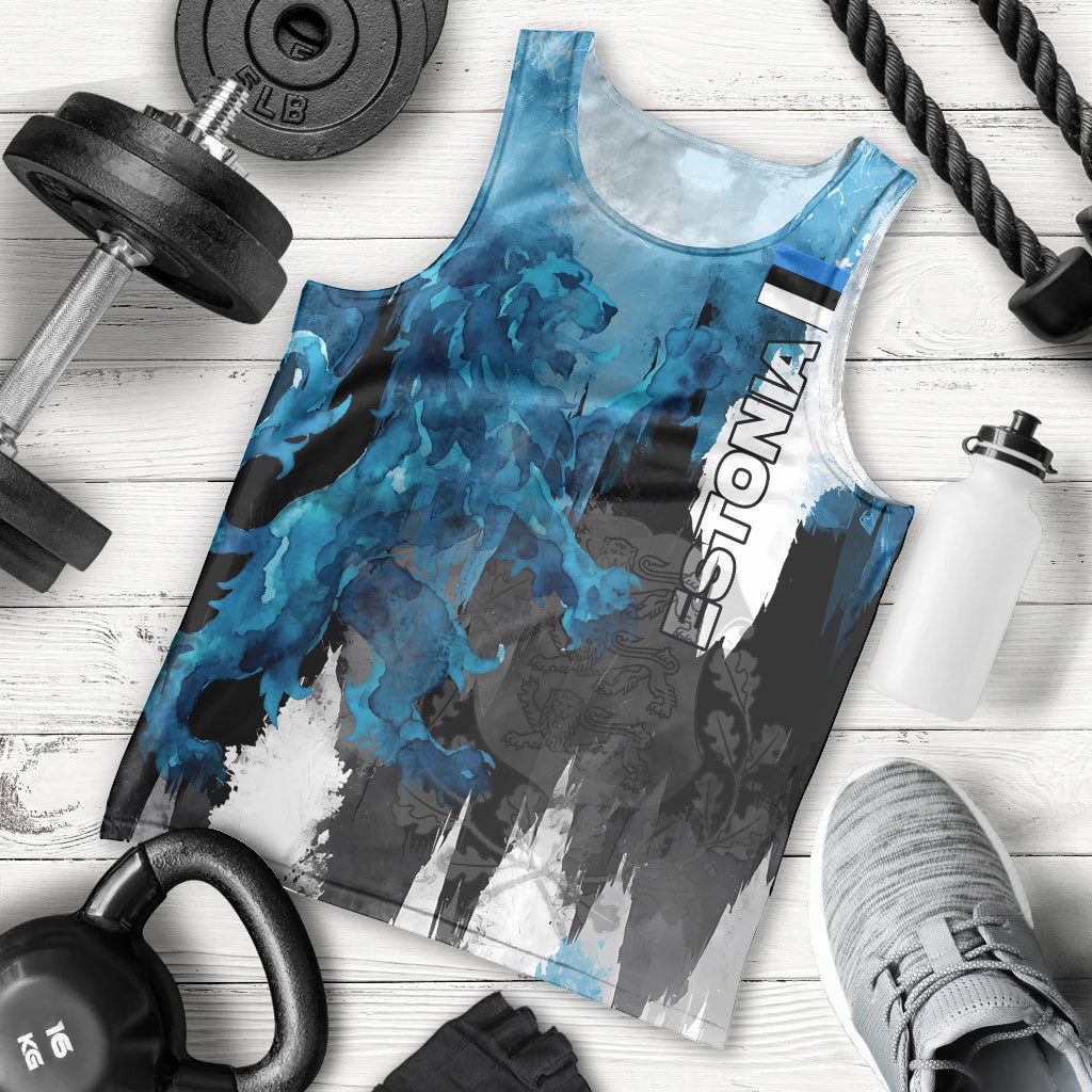 Estonia Elagu Eesti Lions Men Tank Top Watercolor Splash Flag Heraldic