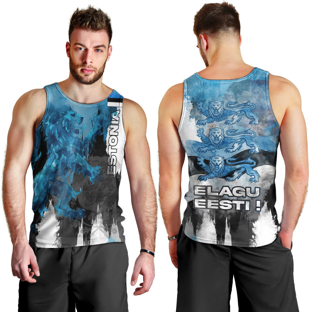 Estonia Elagu Eesti Lions Men Tank Top Watercolor Splash Flag Heraldic