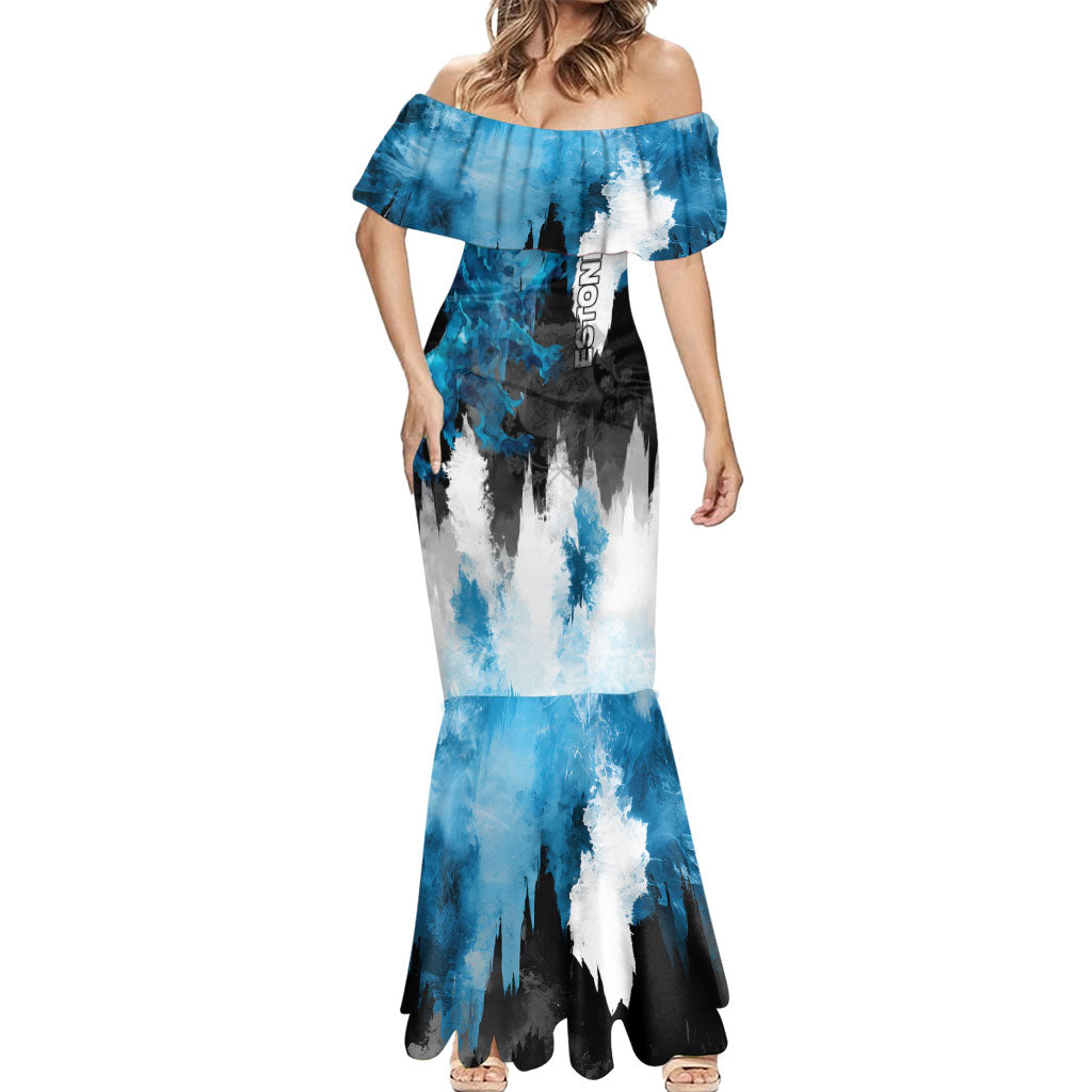 Estonia Elagu Eesti Lions Mermaid Dress Watercolor Splash Flag Heraldic