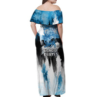 Estonia Elagu Eesti Lions Off Shoulder Maxi Dress Watercolor Splash Flag Heraldic