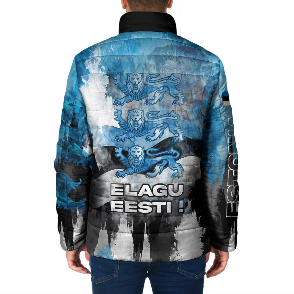 Estonia Elagu Eesti Lions Padded Jacket Watercolor Splash Flag Heraldic