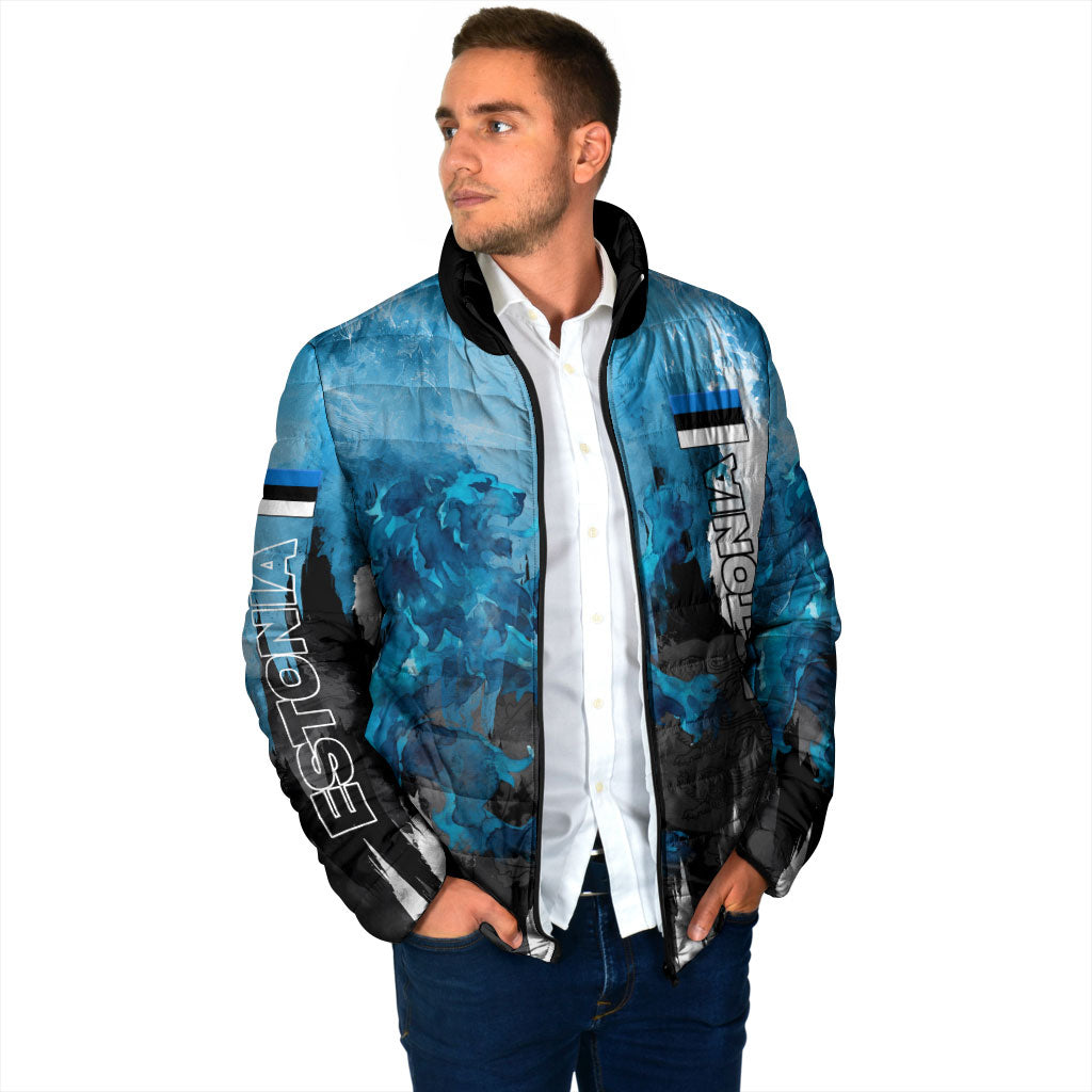 Estonia Elagu Eesti Lions Padded Jacket Watercolor Splash Flag Heraldic
