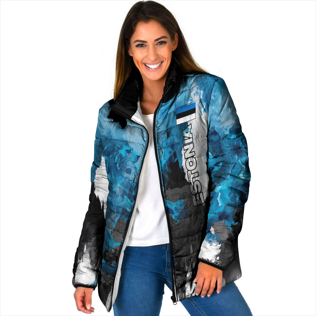Estonia Elagu Eesti Lions Padded Jacket Watercolor Splash Flag Heraldic