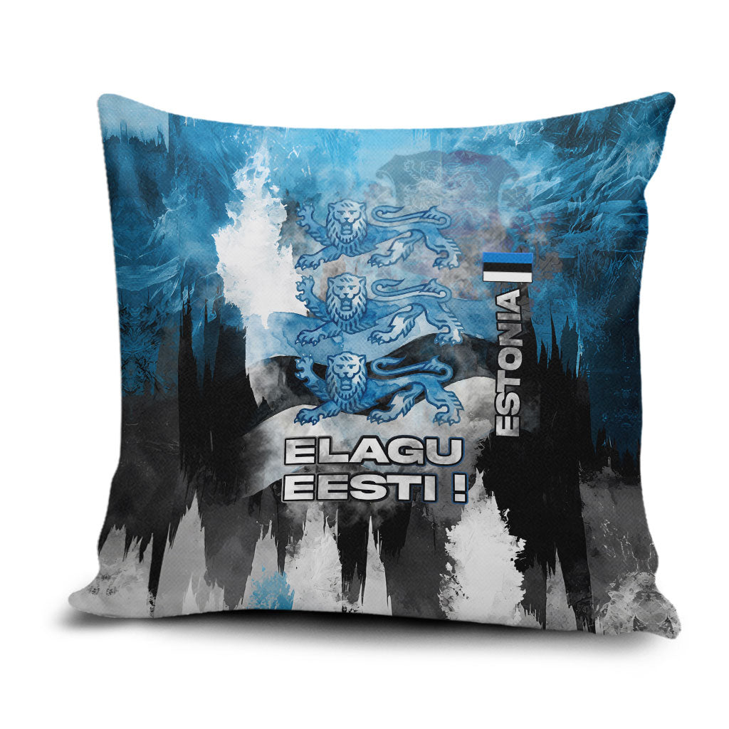 Estonia Elagu Eesti Lions Pillow Cover Watercolor Splash Flag Heraldic