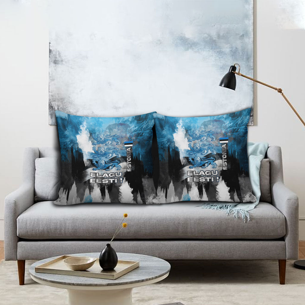 Estonia Elagu Eesti Lions Pillow Cover Watercolor Splash Flag Heraldic
