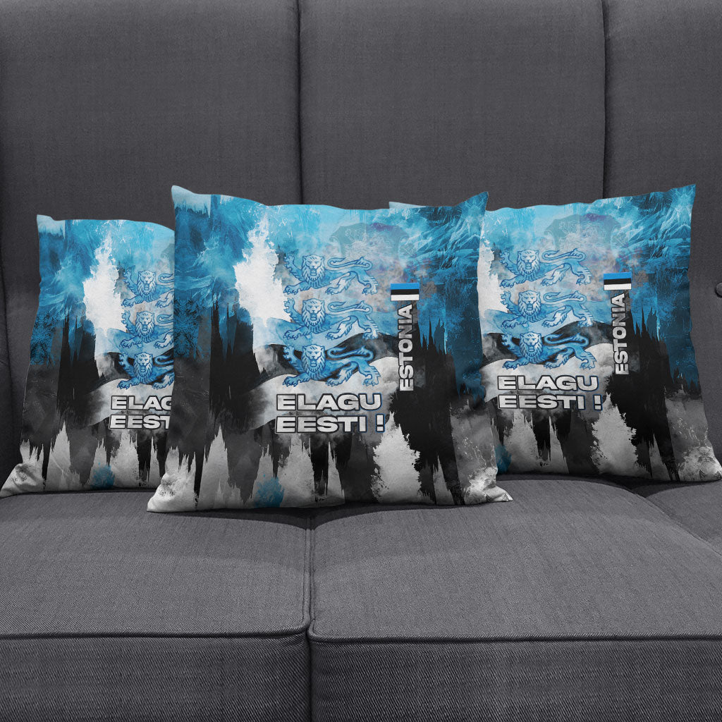 Estonia Elagu Eesti Lions Pillow Cover Watercolor Splash Flag Heraldic