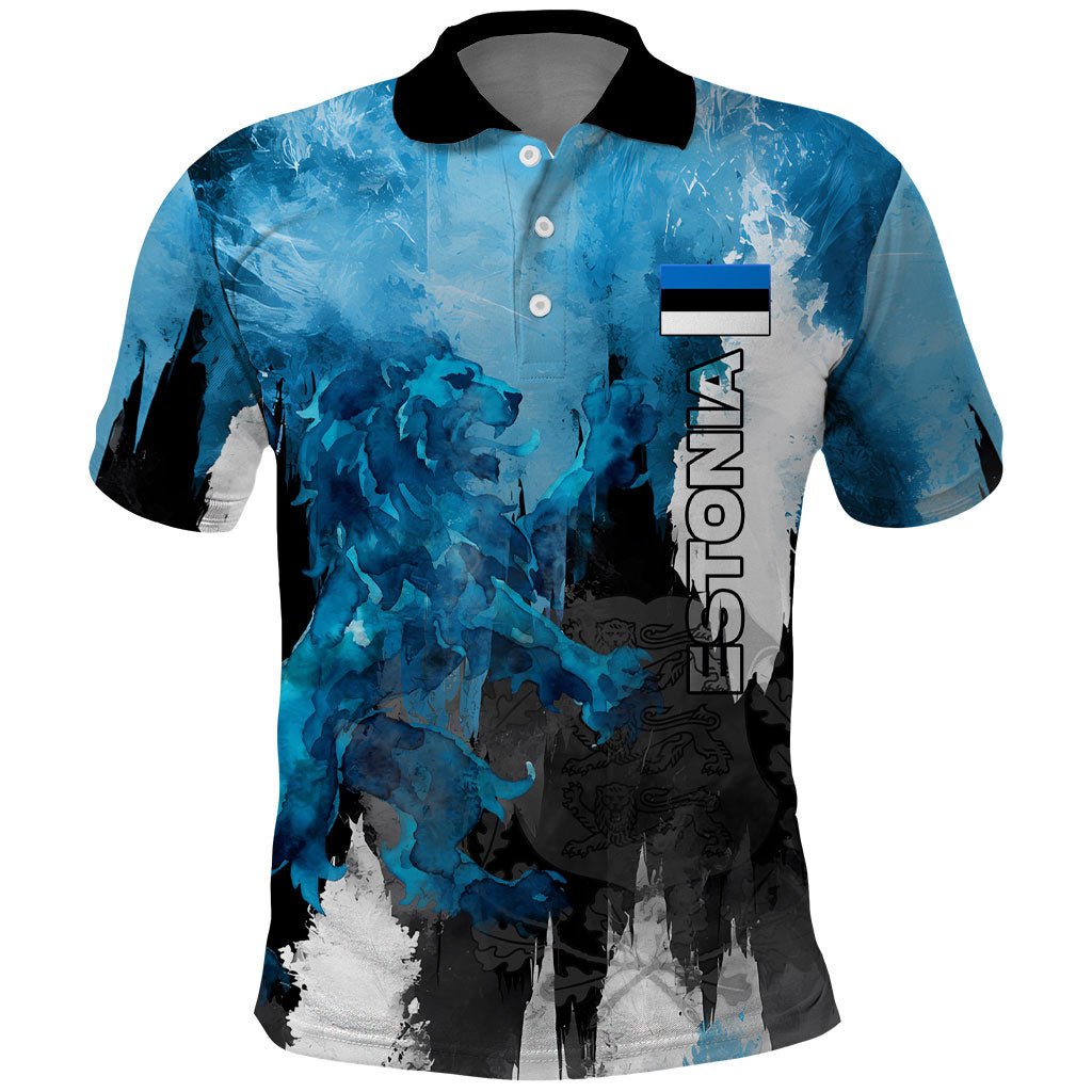 Estonia Elagu Eesti Lions Polo Shirt Watercolor Splash Flag Heraldic