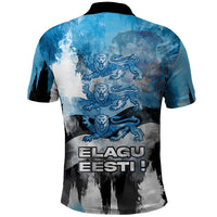 Estonia Elagu Eesti Lions Polo Shirt Watercolor Splash Flag Heraldic