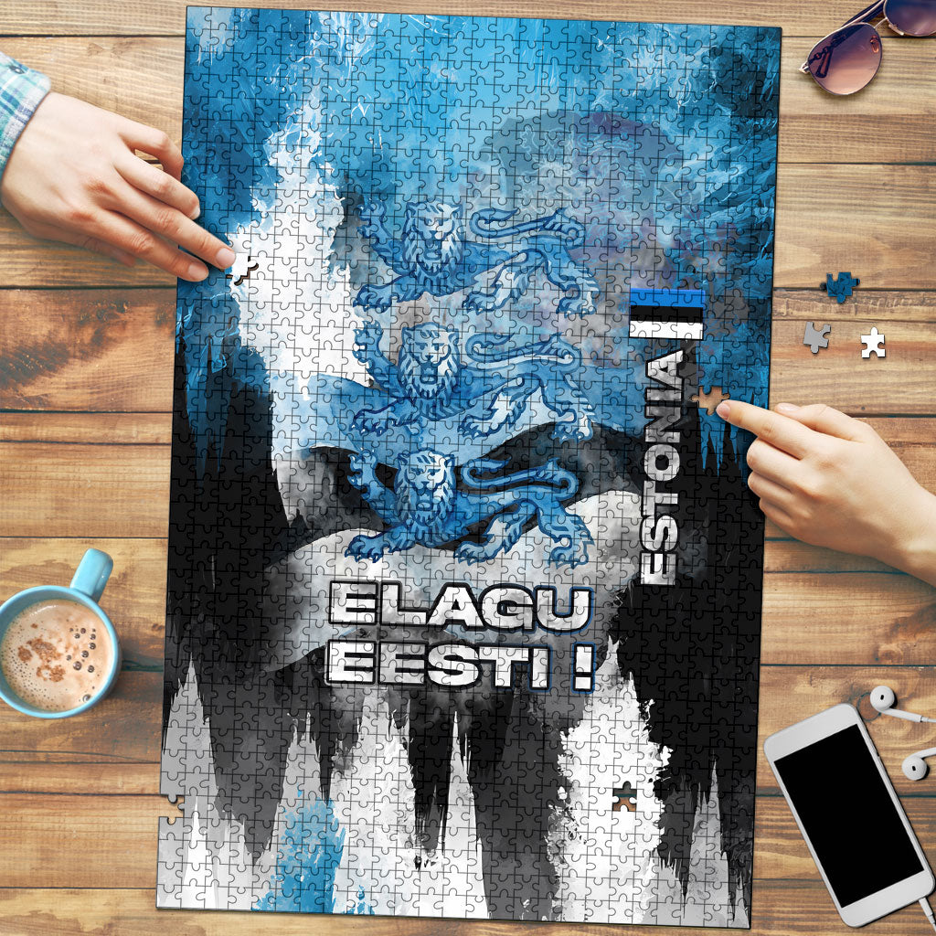 Estonia Elagu Eesti Lions Puzzle Watercolor Splash Flag Heraldic