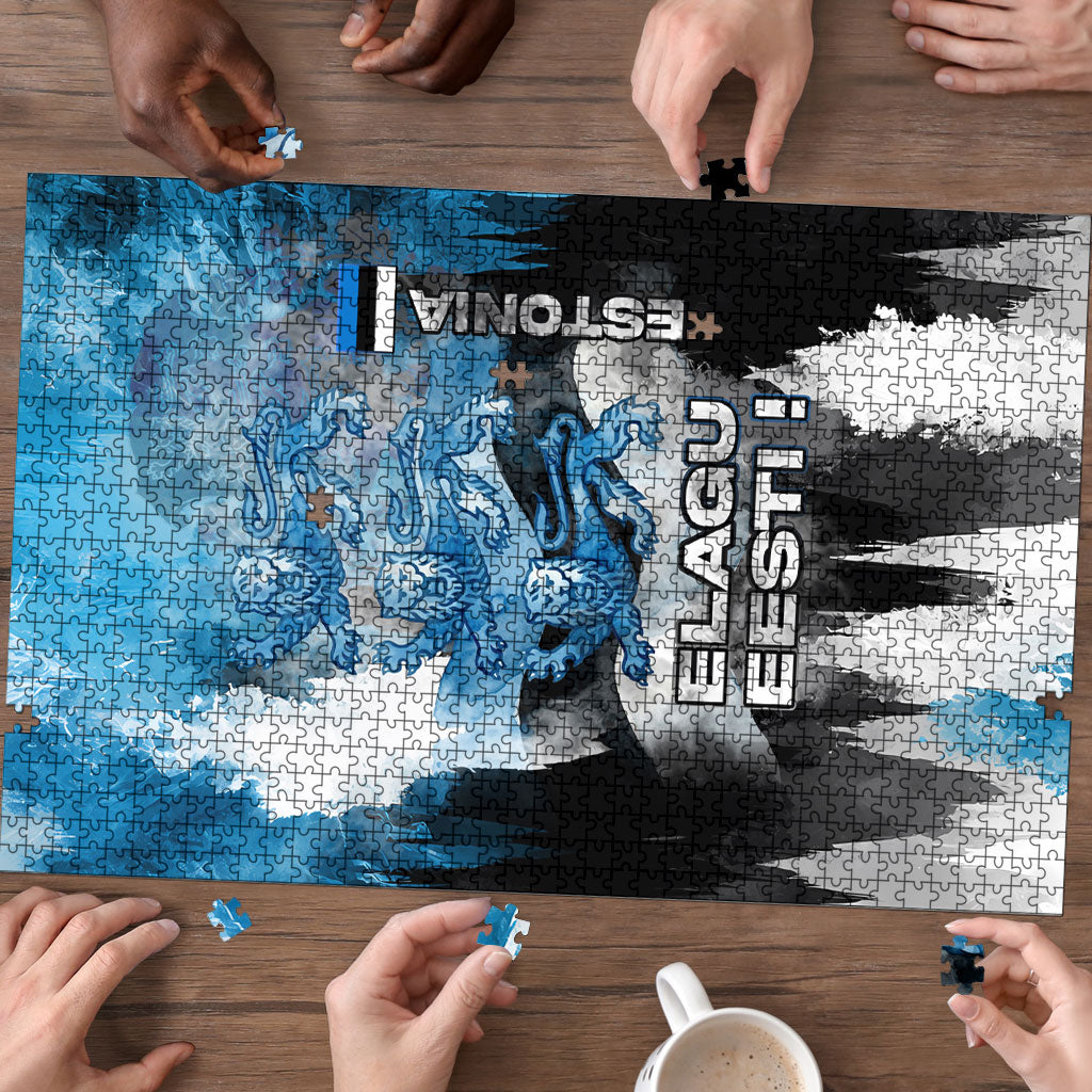 Estonia Elagu Eesti Lions Puzzle Watercolor Splash Flag Heraldic