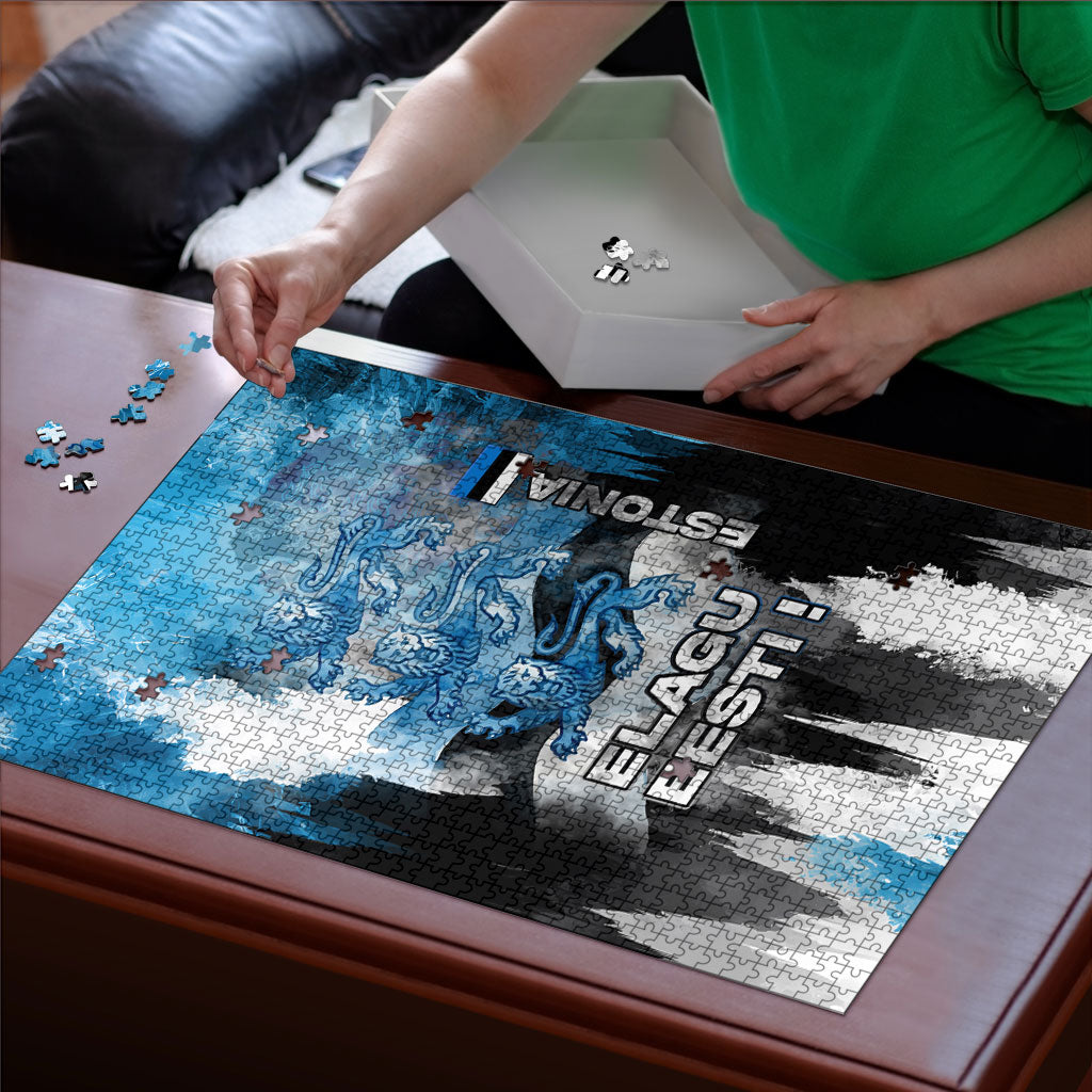 Estonia Elagu Eesti Lions Puzzle Watercolor Splash Flag Heraldic
