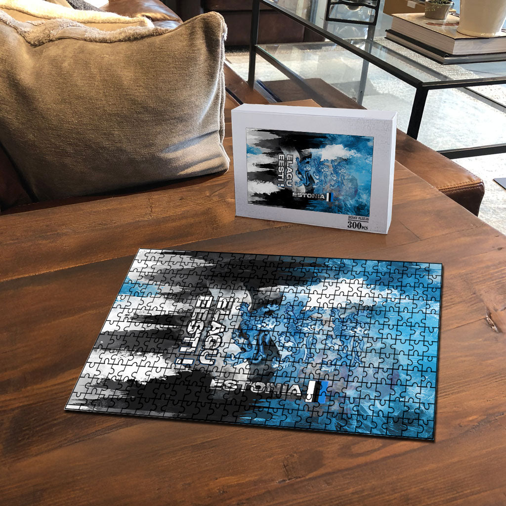 Estonia Elagu Eesti Lions Puzzle Watercolor Splash Flag Heraldic