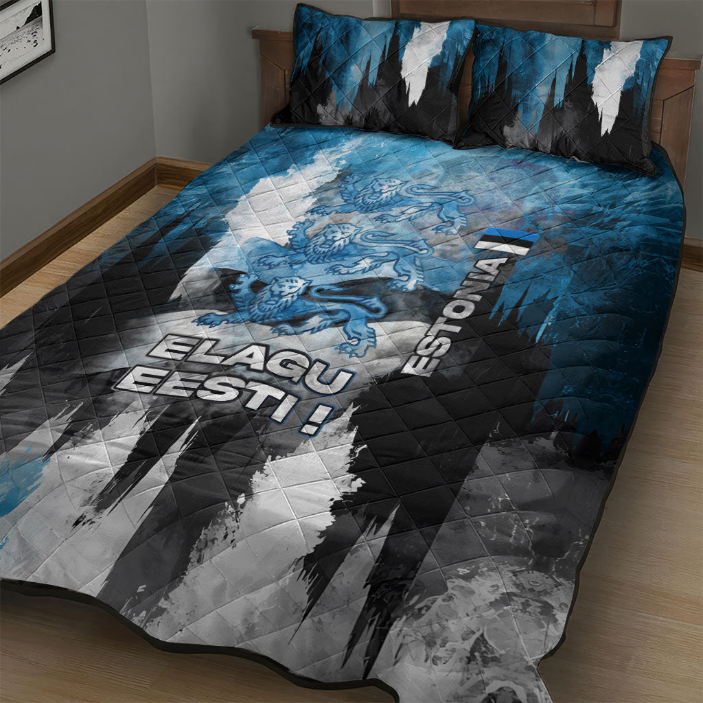 Estonia Elagu Eesti Lions Quilt Bed Set Watercolor Splash Flag Heraldic