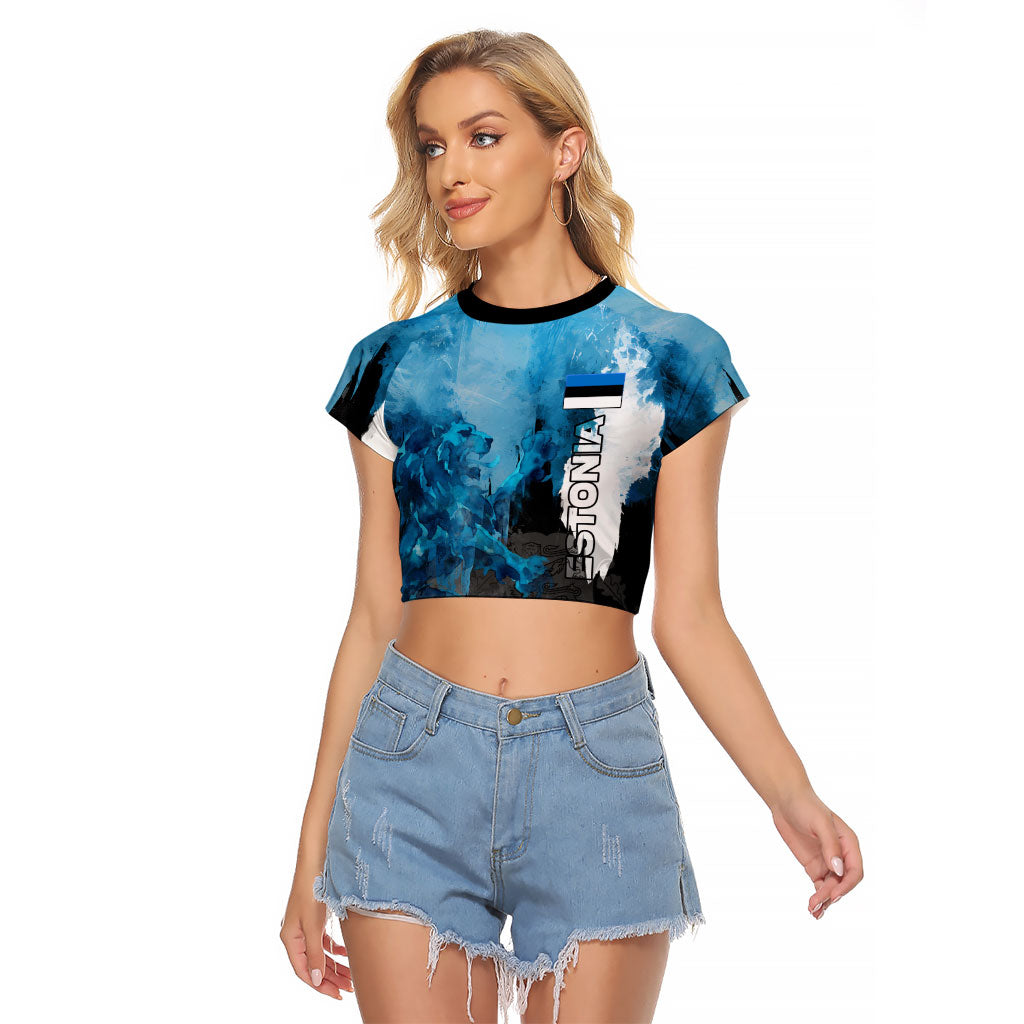 Estonia Elagu Eesti Lions Raglan Cropped T Shirt Watercolor Splash Flag Heraldic