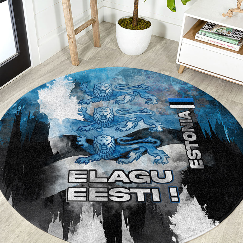 Estonia Elagu Eesti Lions Round Carpet Watercolor Splash Flag Heraldic