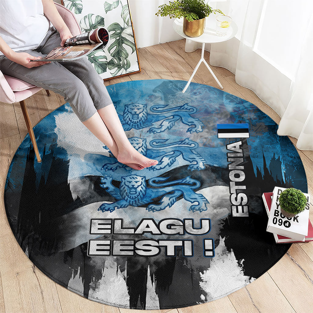 Estonia Elagu Eesti Lions Round Carpet Watercolor Splash Flag Heraldic
