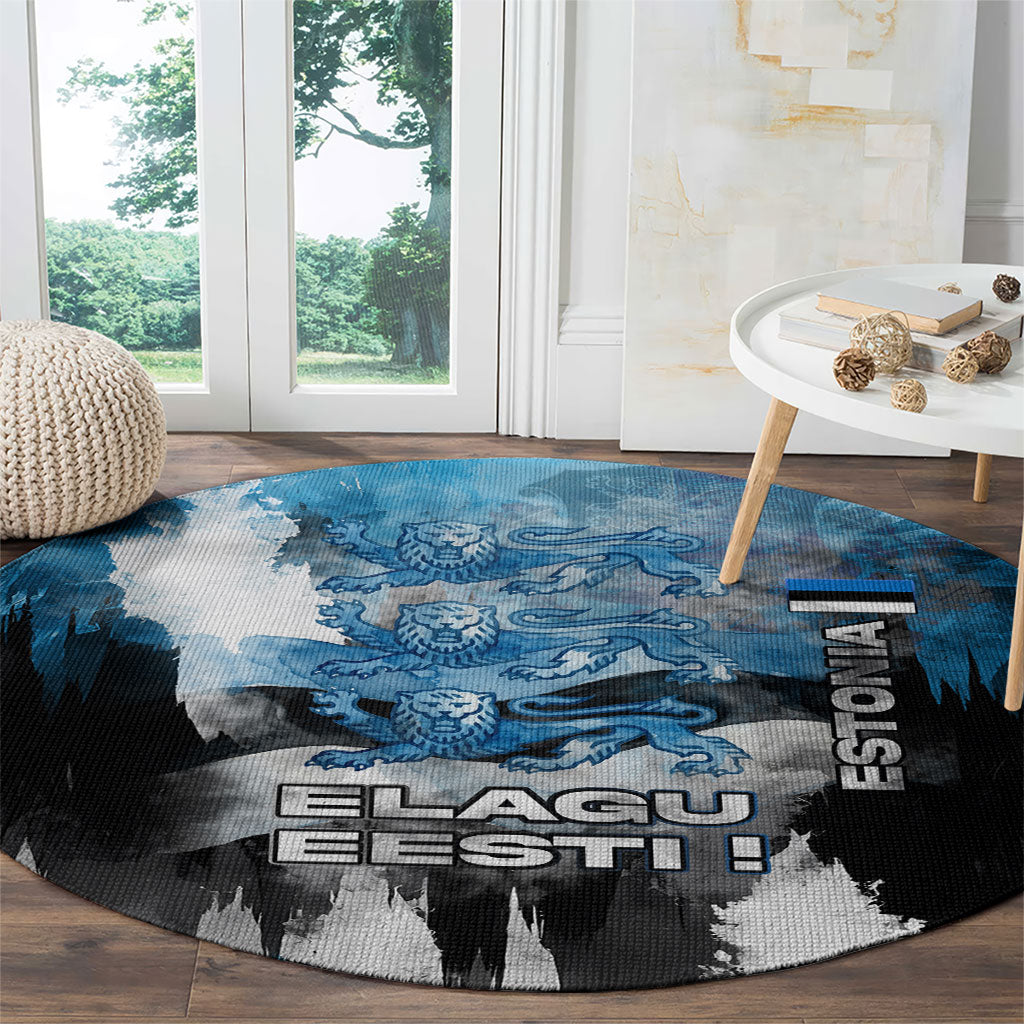 Estonia Elagu Eesti Lions Round Carpet Watercolor Splash Flag Heraldic