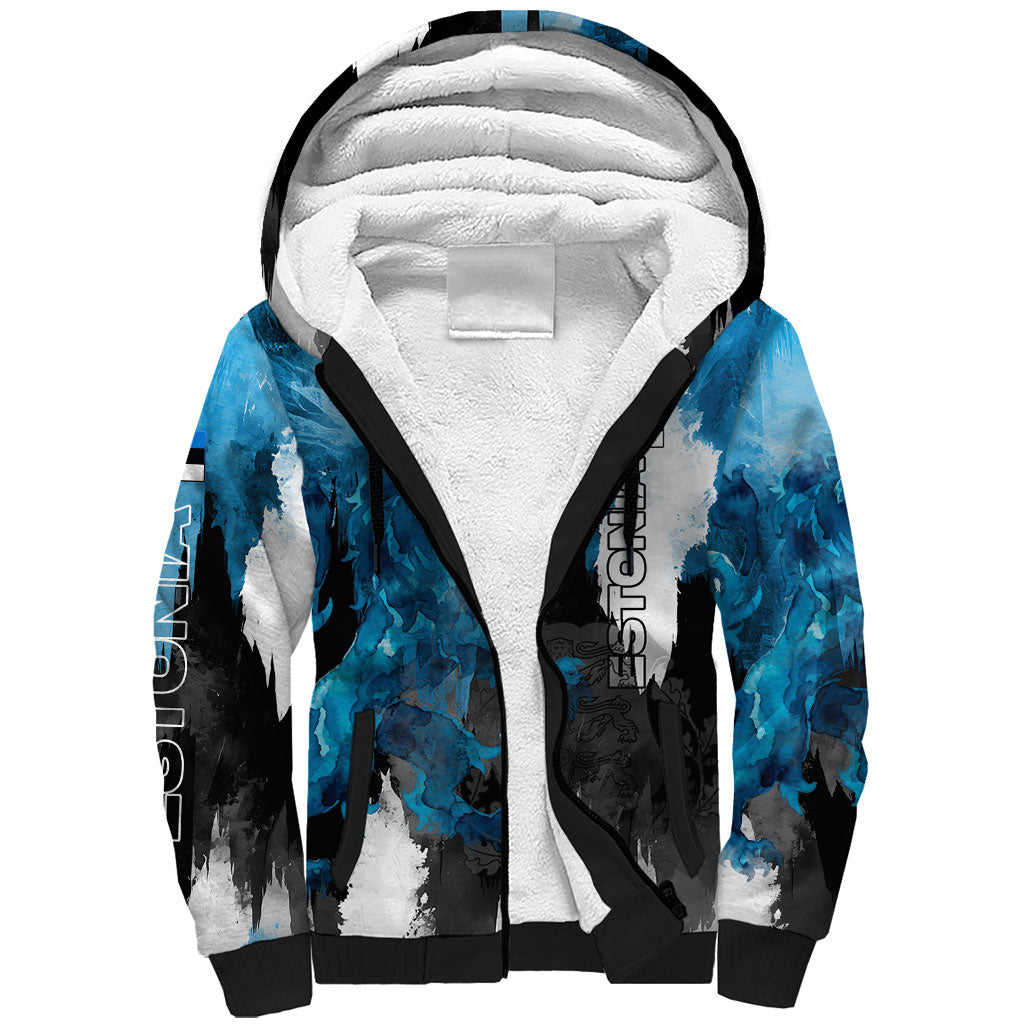 Estonia Elagu Eesti Lions Sherpa Hoodie Watercolor Splash Flag Heraldic