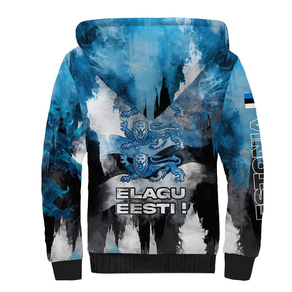 Estonia Elagu Eesti Lions Sherpa Hoodie Watercolor Splash Flag Heraldic