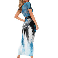 Estonia Elagu Eesti Lions Short Sleeve Bodycon Dress Watercolor Splash Flag Heraldic