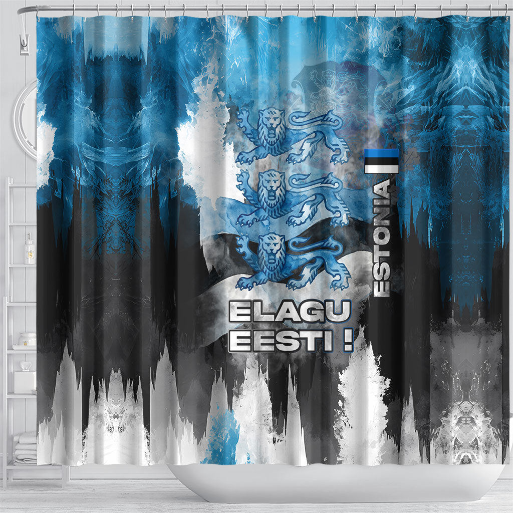 Estonia Elagu Eesti Lions Shower Curtain Watercolor Splash Flag Heraldic