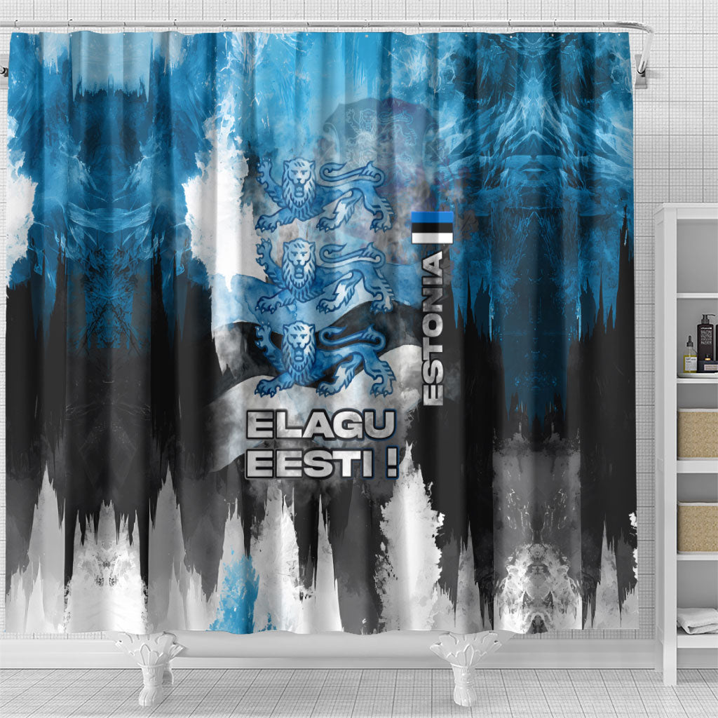 Estonia Elagu Eesti Lions Shower Curtain Watercolor Splash Flag Heraldic