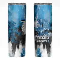 Estonia Elagu Eesti Lions Skinny Tumbler Watercolor Splash Flag Heraldic