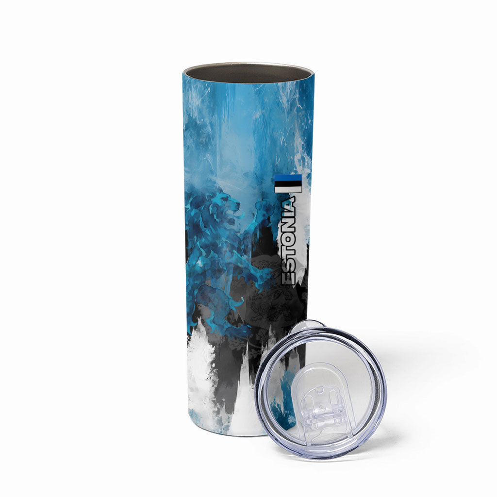 Estonia Elagu Eesti Lions Skinny Tumbler Watercolor Splash Flag Heraldic