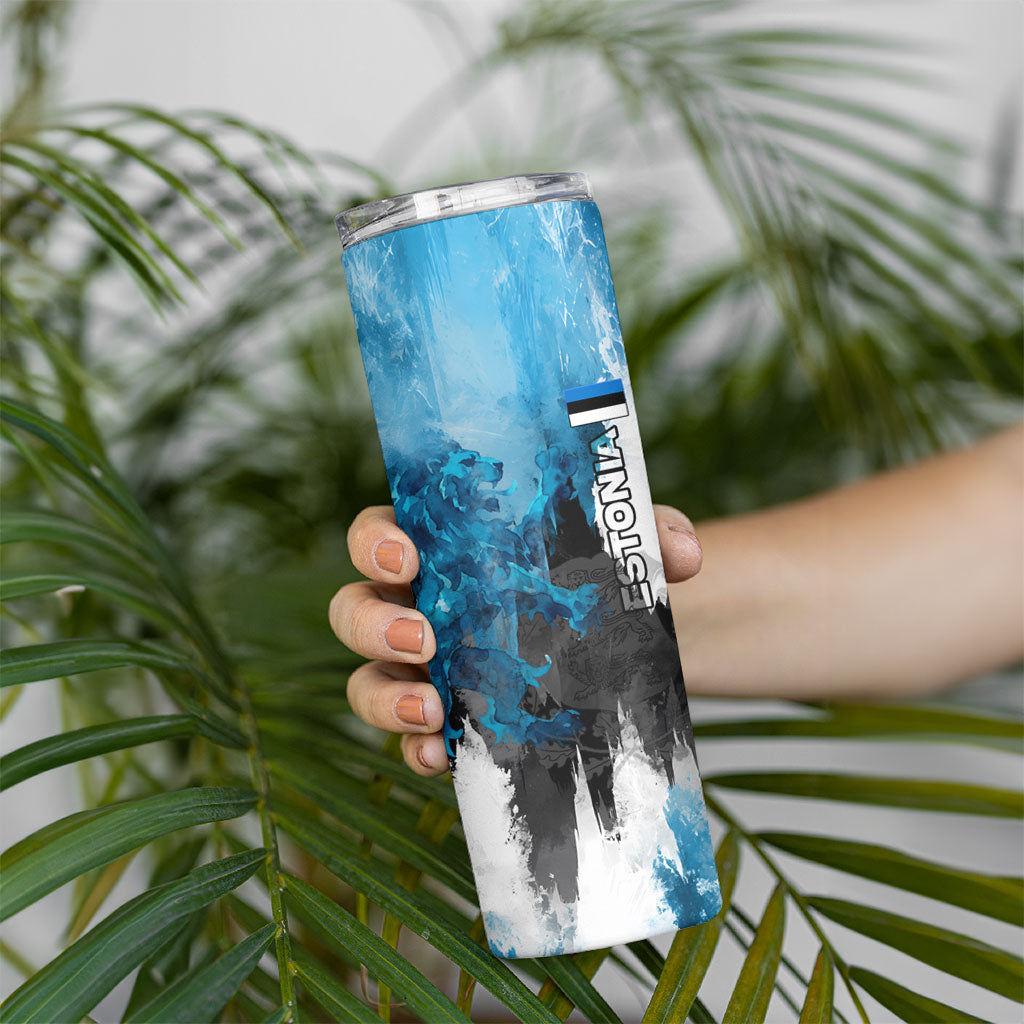 Estonia Elagu Eesti Lions Skinny Tumbler Watercolor Splash Flag Heraldic