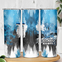 Estonia Elagu Eesti Lions Skinny Tumbler Watercolor Splash Flag Heraldic