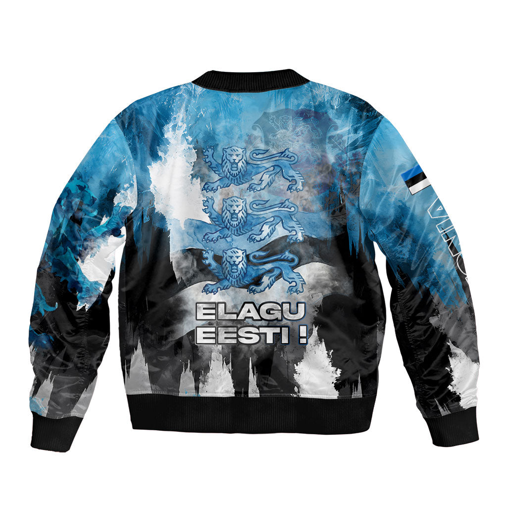 Estonia Elagu Eesti Lions Sleeve Zip Bomber Jacket Watercolor Splash Flag Heraldic