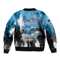 Estonia Elagu Eesti Lions Sleeve Zip Bomber Jacket Watercolor Splash Flag Heraldic