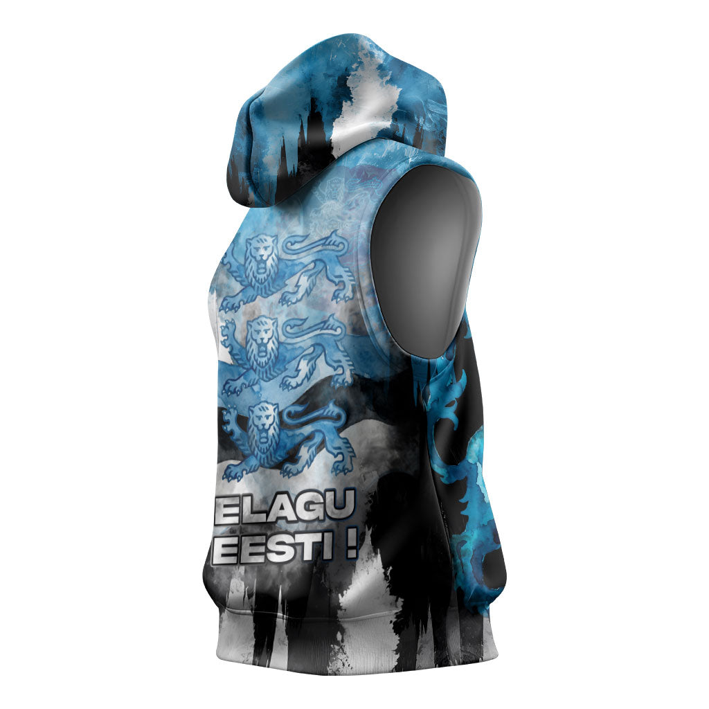 Estonia Elagu Eesti Lions Sleeveless Hoodie Watercolor Splash Flag Heraldic
