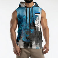 Estonia Elagu Eesti Lions Sleeveless Zip Hoodie Watercolor Splash Flag Heraldic