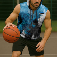Estonia Elagu Eesti Lions Sleeveless Zip Hoodie Watercolor Splash Flag Heraldic
