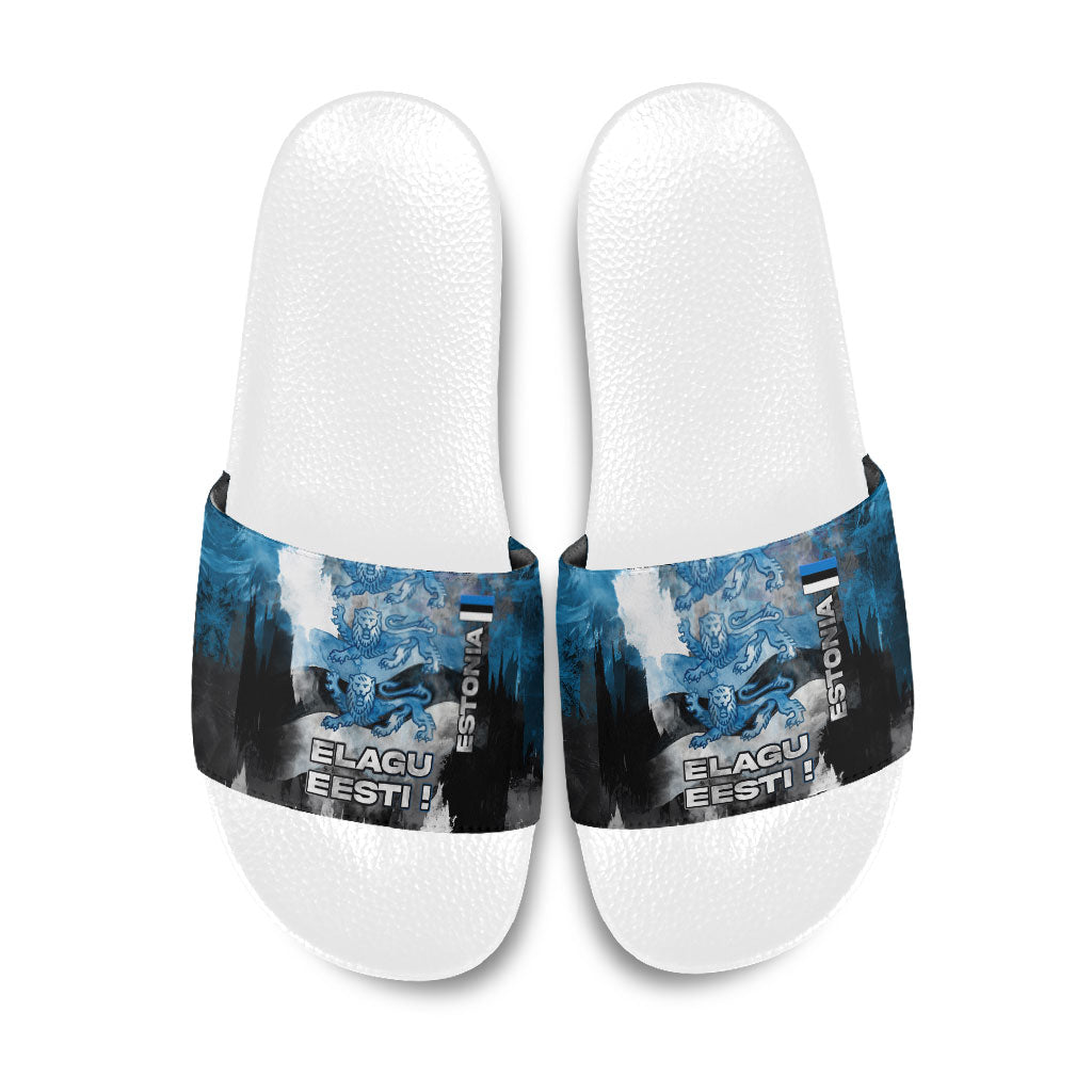 Estonia Elagu Eesti Lions Slide Sandals Watercolor Splash Flag Heraldic