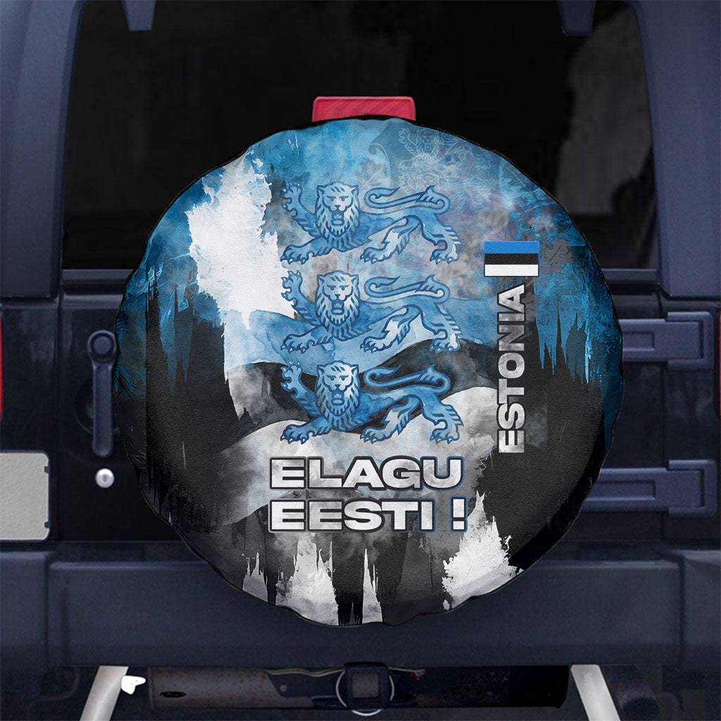 Estonia Elagu Eesti Lions Spare Tire Cover Watercolor Splash Flag Heraldic