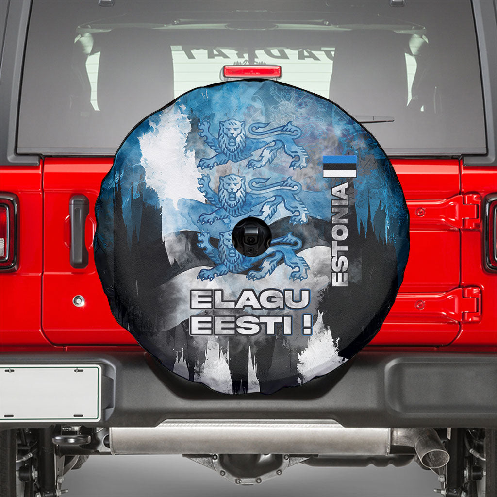 Estonia Elagu Eesti Lions Spare Tire Cover Watercolor Splash Flag Heraldic