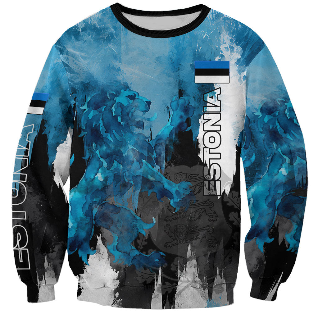 Estonia Elagu Eesti Lions Sweatshirt Watercolor Splash Flag Heraldic
