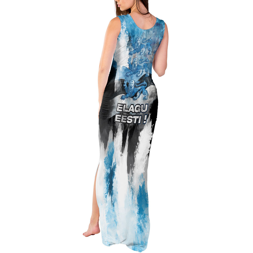 Estonia Elagu Eesti Lions Tank Maxi Dress Watercolor Splash Flag Heraldic