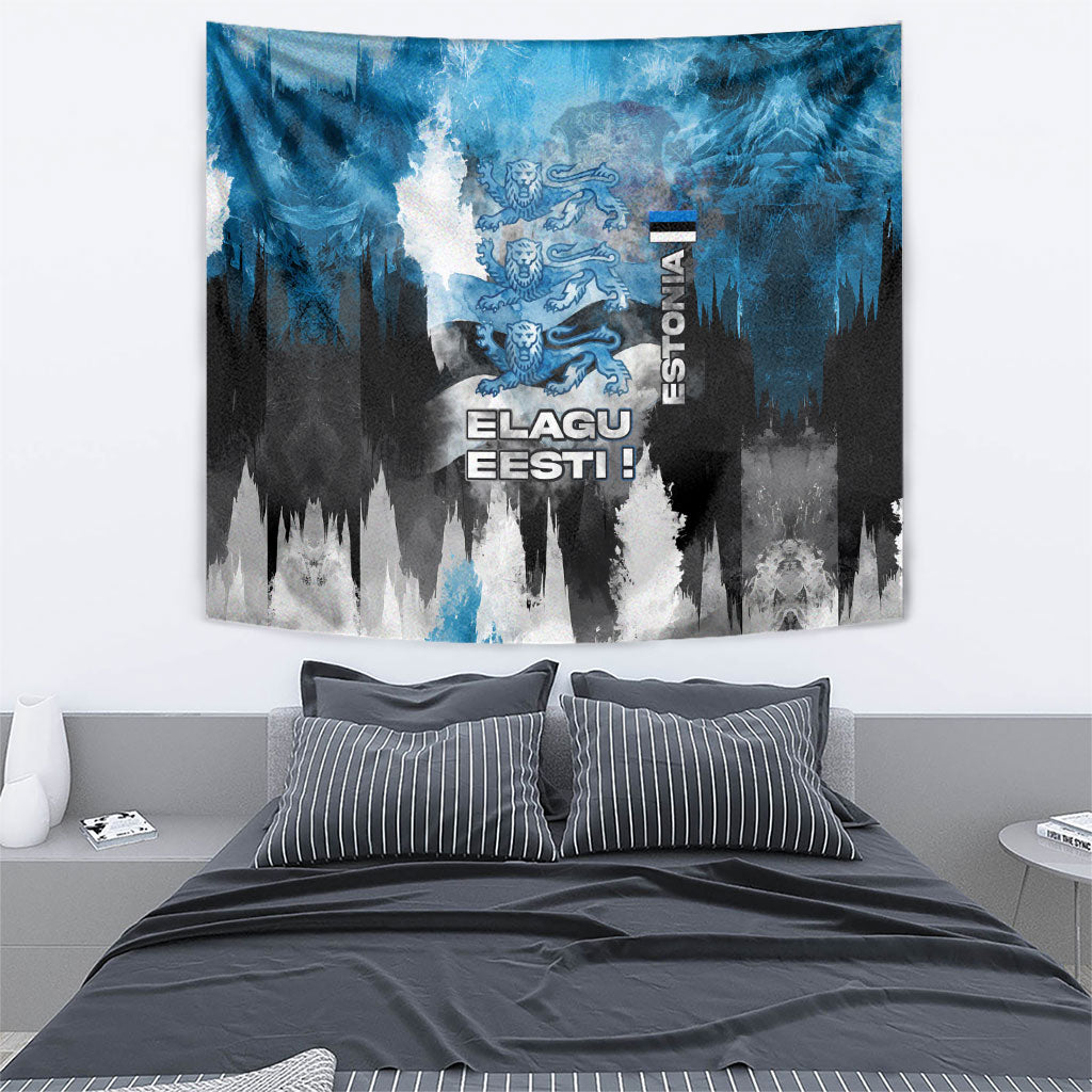 Estonia Elagu Eesti Lions Tapestry Watercolor Splash Flag Heraldic